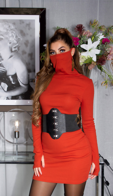 Trendy Fitting Dress with incorporated Face Mask Orange